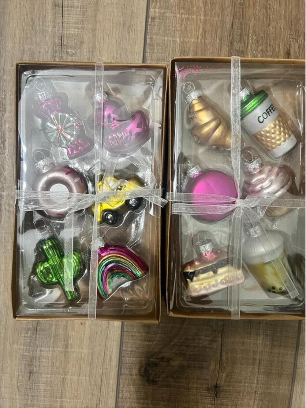 12 Glass ornaments boba coffee cactus car